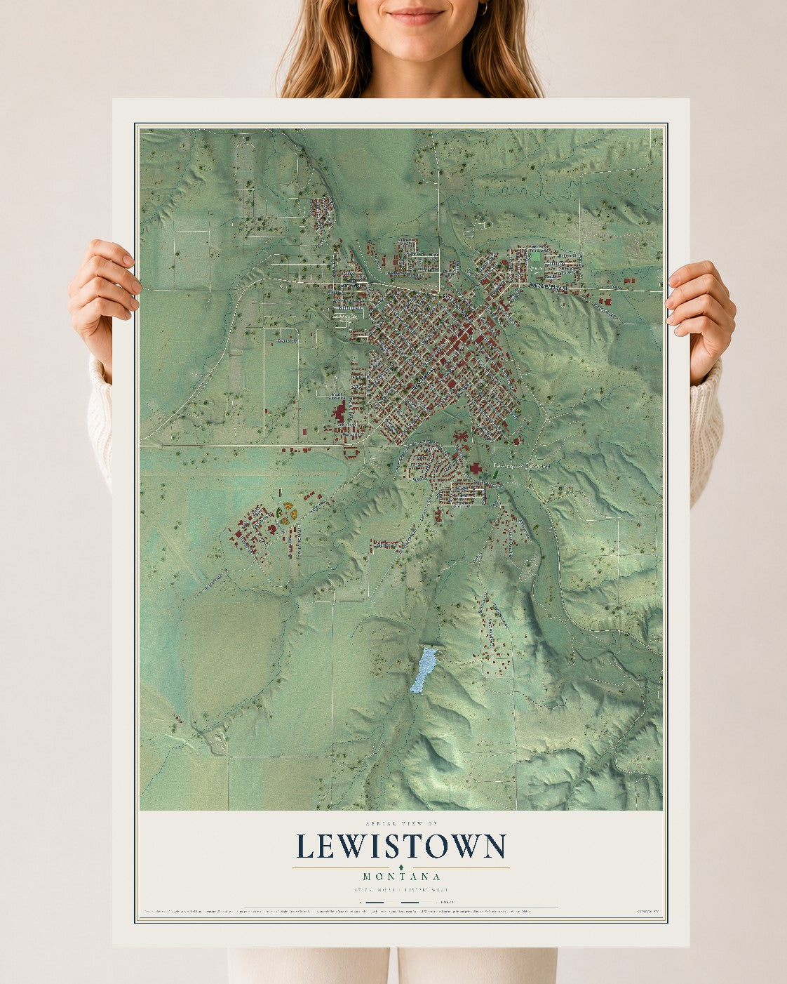 Map of Lewistown, Montana, 24 x 36 inch unframed archival matte print