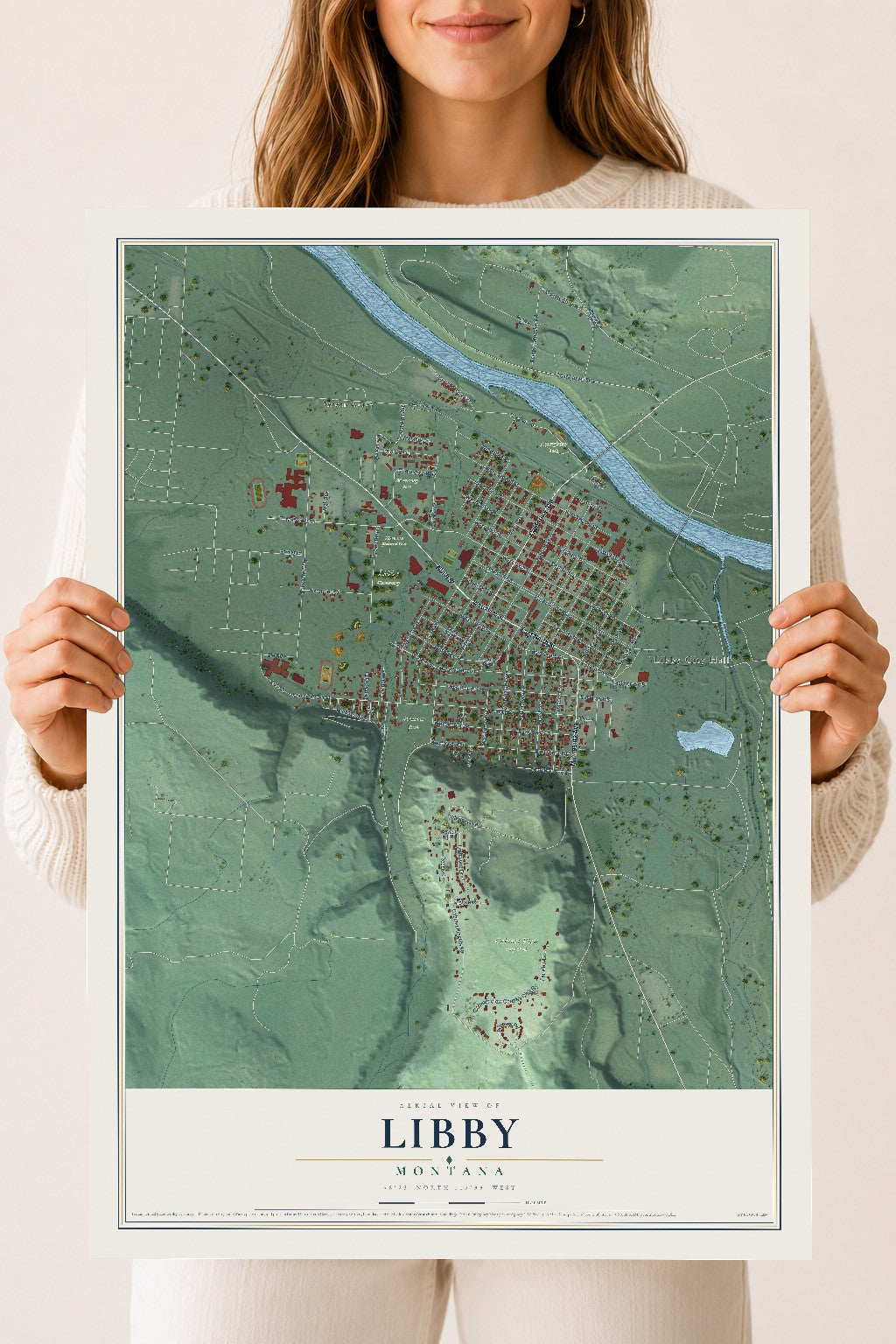 Map of Libby, Montana, 18 x 24 inch unframed archival matte print