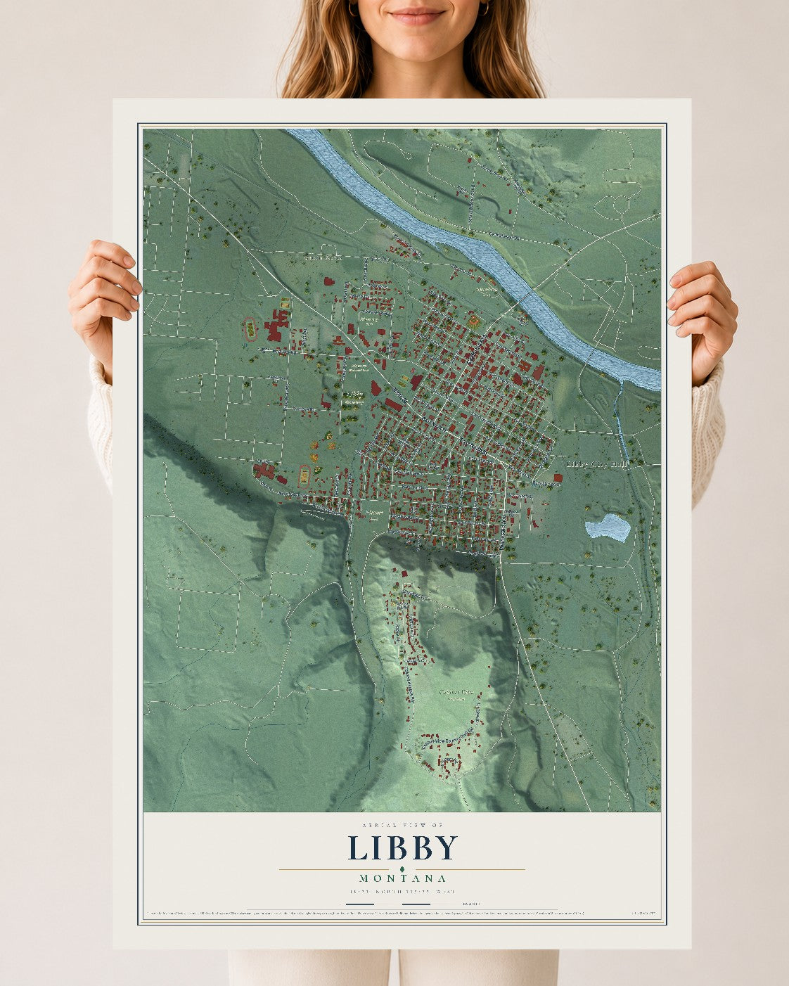 Map of Libby, Montana, 24 x 36 inch unframed archival matte print