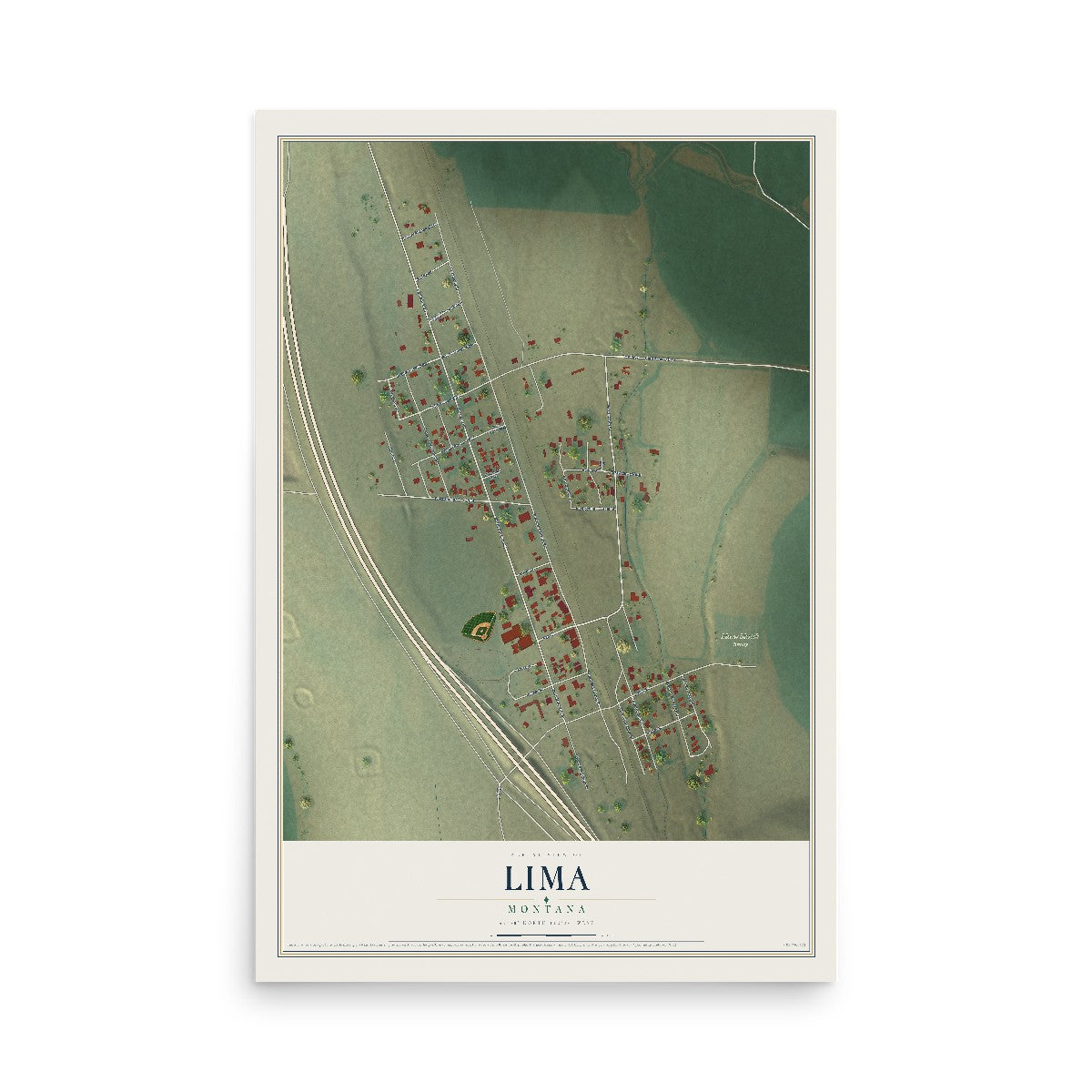 Map of Lima, Montana, 12 x 18 inch unframed archival matte print