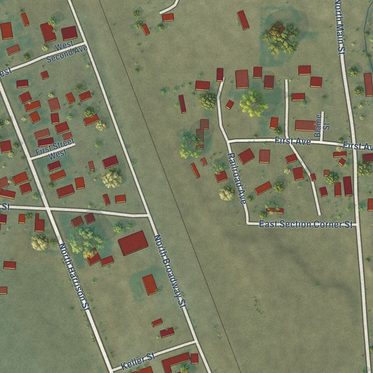 Second close-up of the map of Lima, Montana print showing more streets and buildings