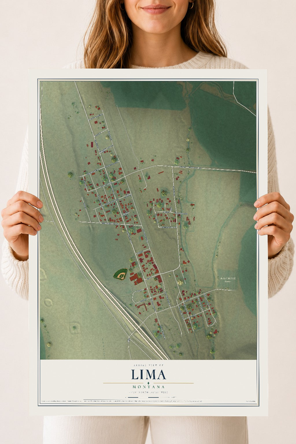 Map of Lima, Montana, 18 x 24 inch unframed archival matte print