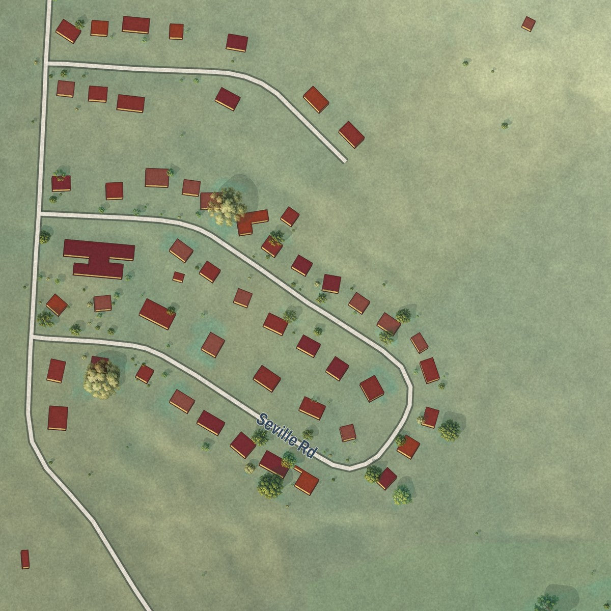 Close-up of the map of Little Browning, Montana print showing street and building detail
