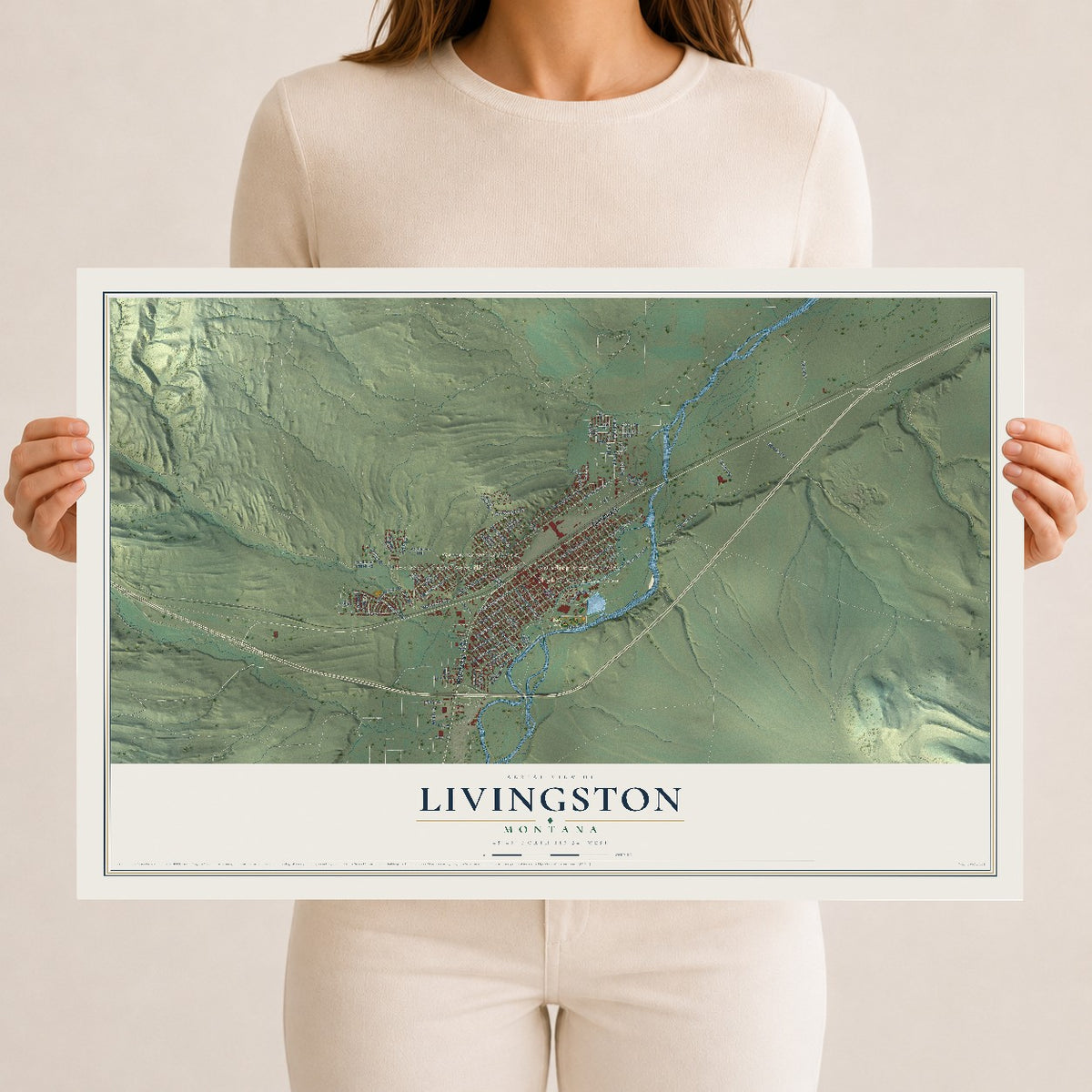 Map of Livingston, Montana, 12 x 18 inch unframed archival matte print