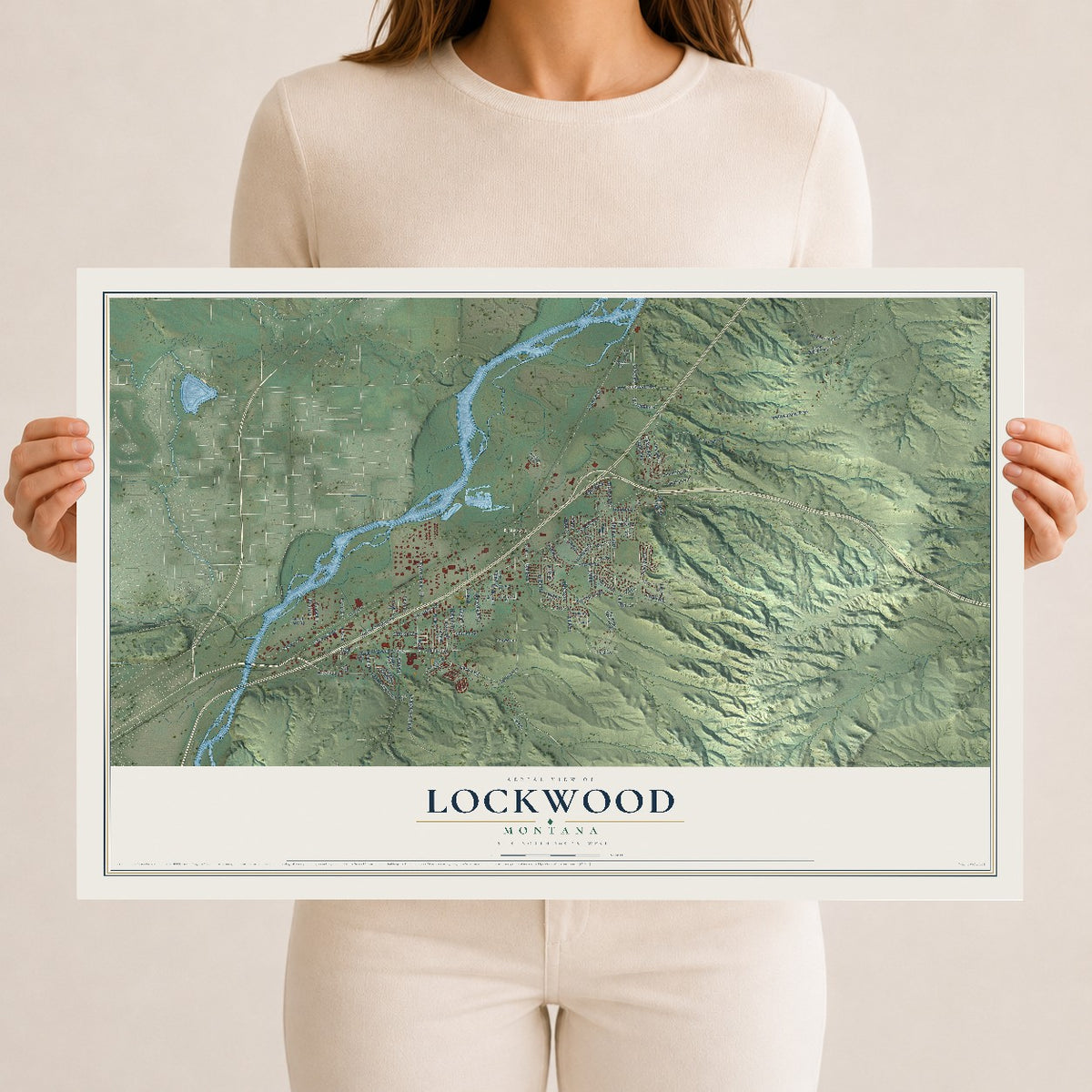 Map of Lockwood, Montana, 12 x 18 inch unframed archival matte print