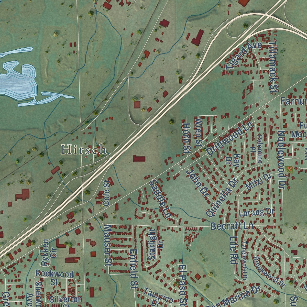 Second close-up of the map of Lockwood, Montana print showing more streets and buildings