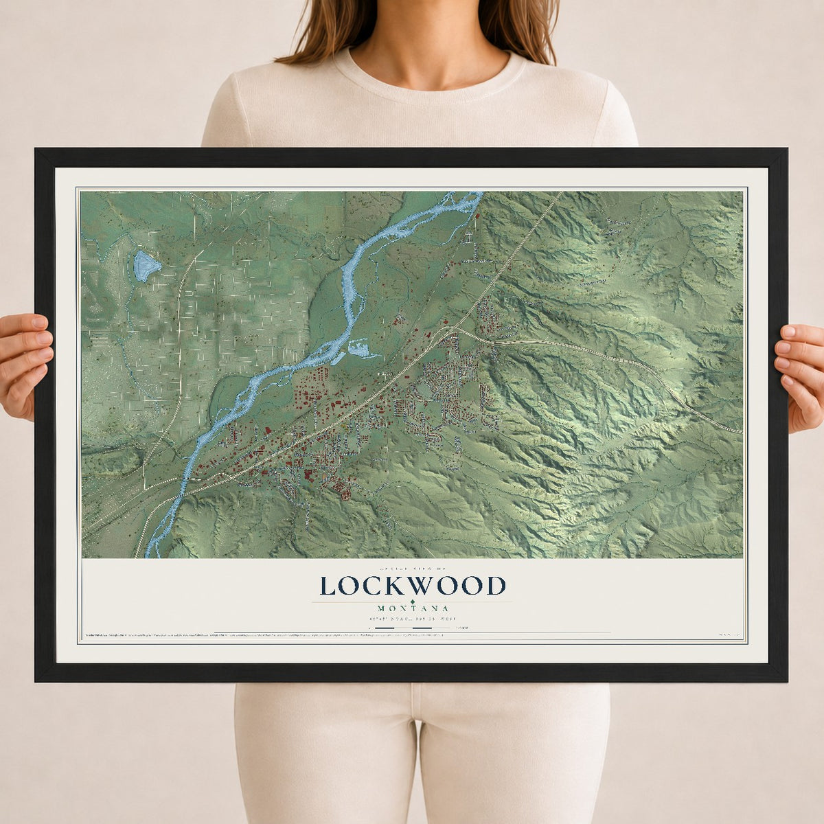 Map of Lockwood, Montana, 18 x 24 inch print in a black wood frame