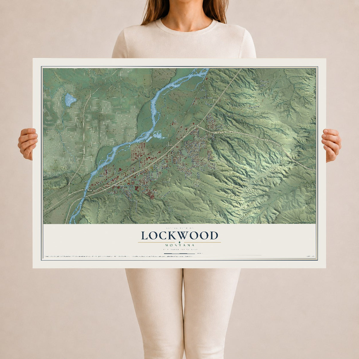 Map of Lockwood, Montana, 24 x 36 inch unframed archival matte print
