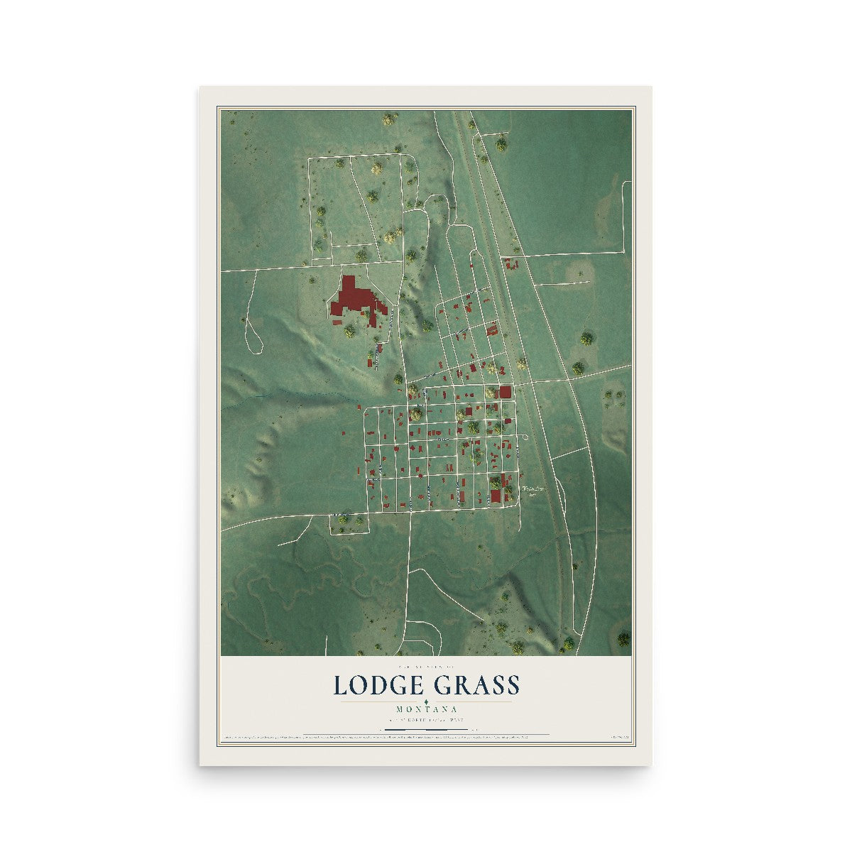 Map of Lodge Grass, Montana, 12 x 18 inch unframed archival matte print