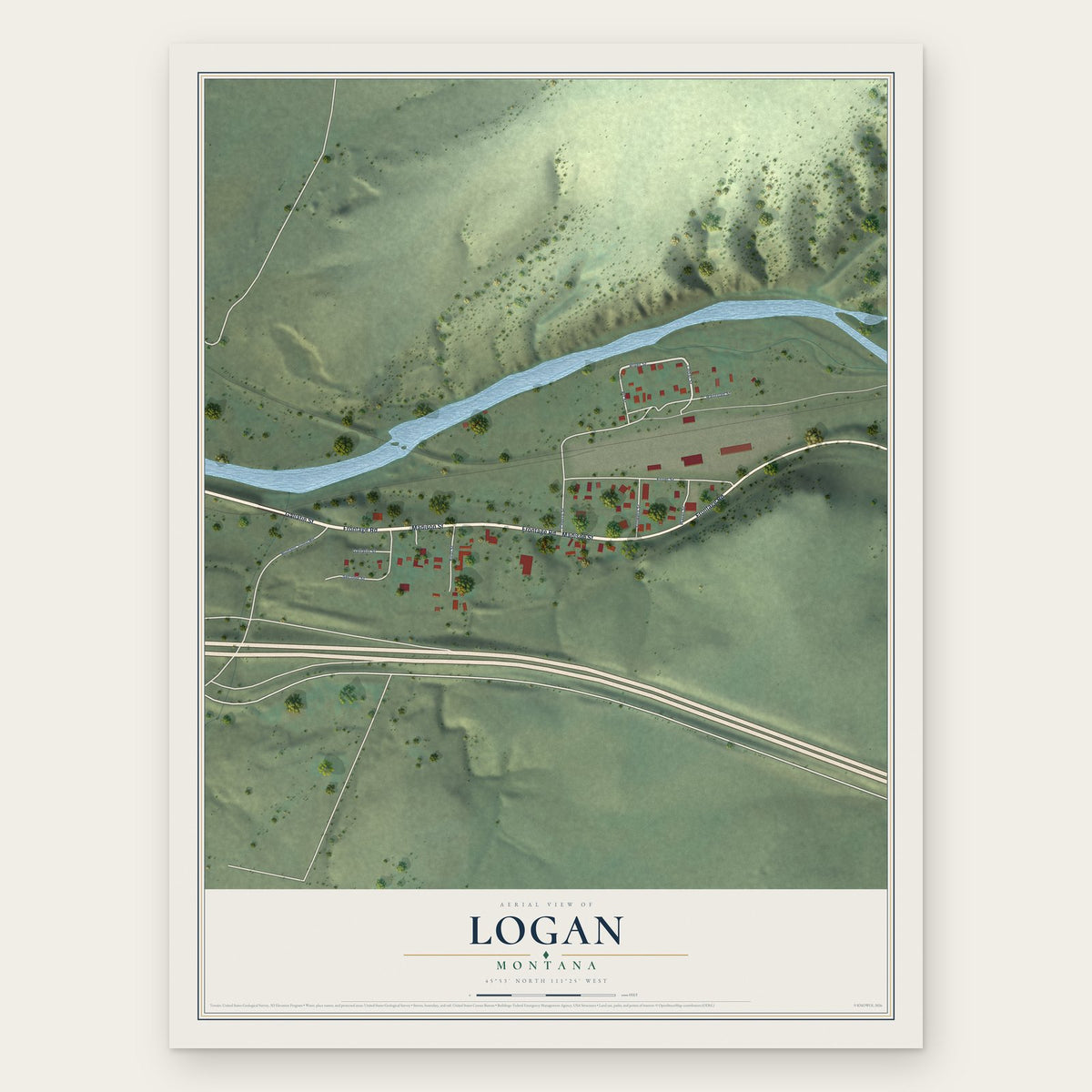 Logan, Montana map print, the full design