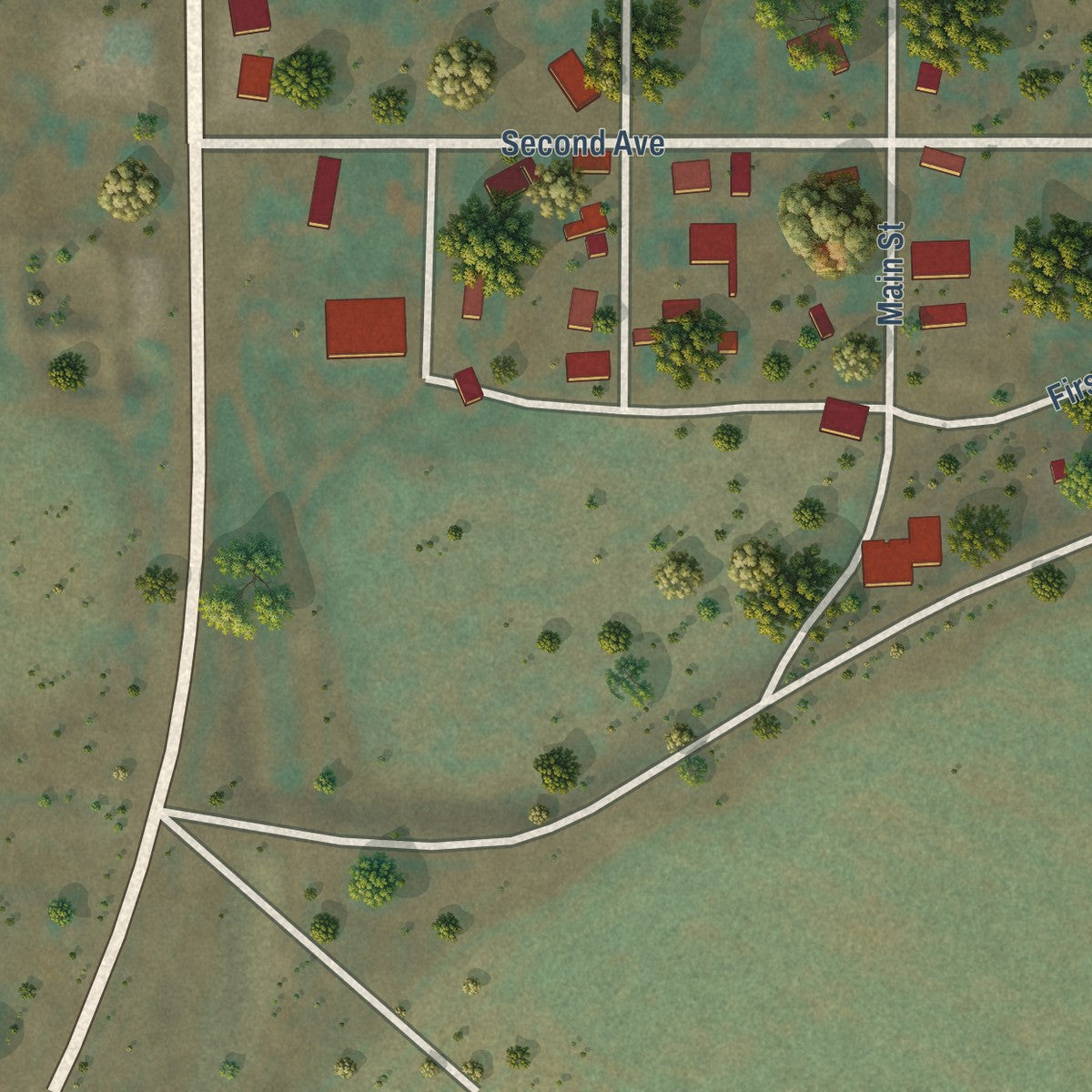 Close-up of the map of Loma, Montana print showing street and building detail