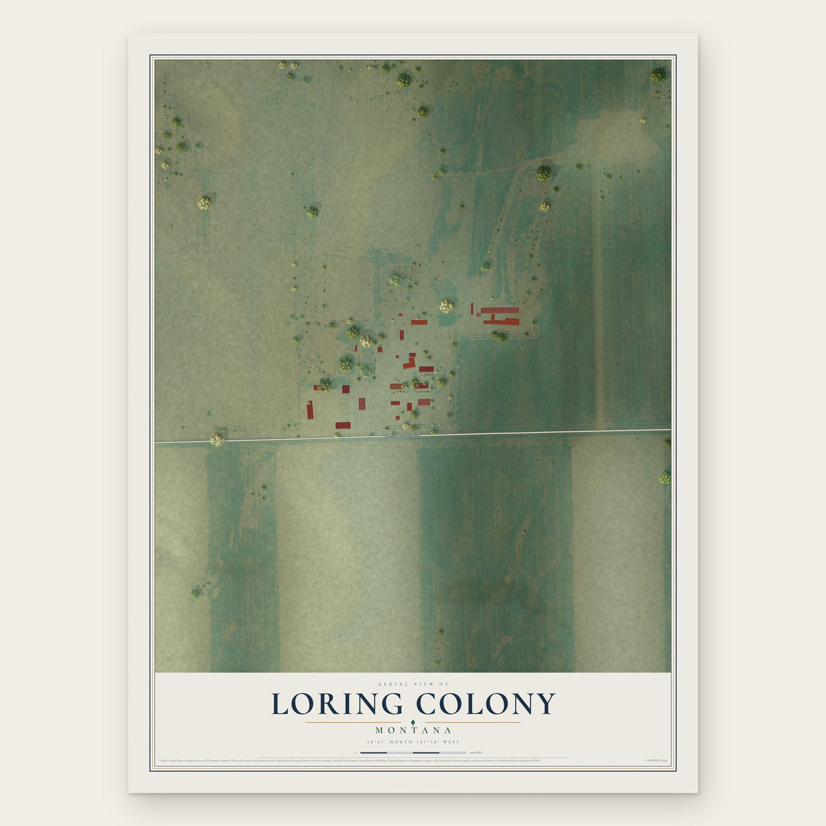 Loring Colony, Montana map print, the full design