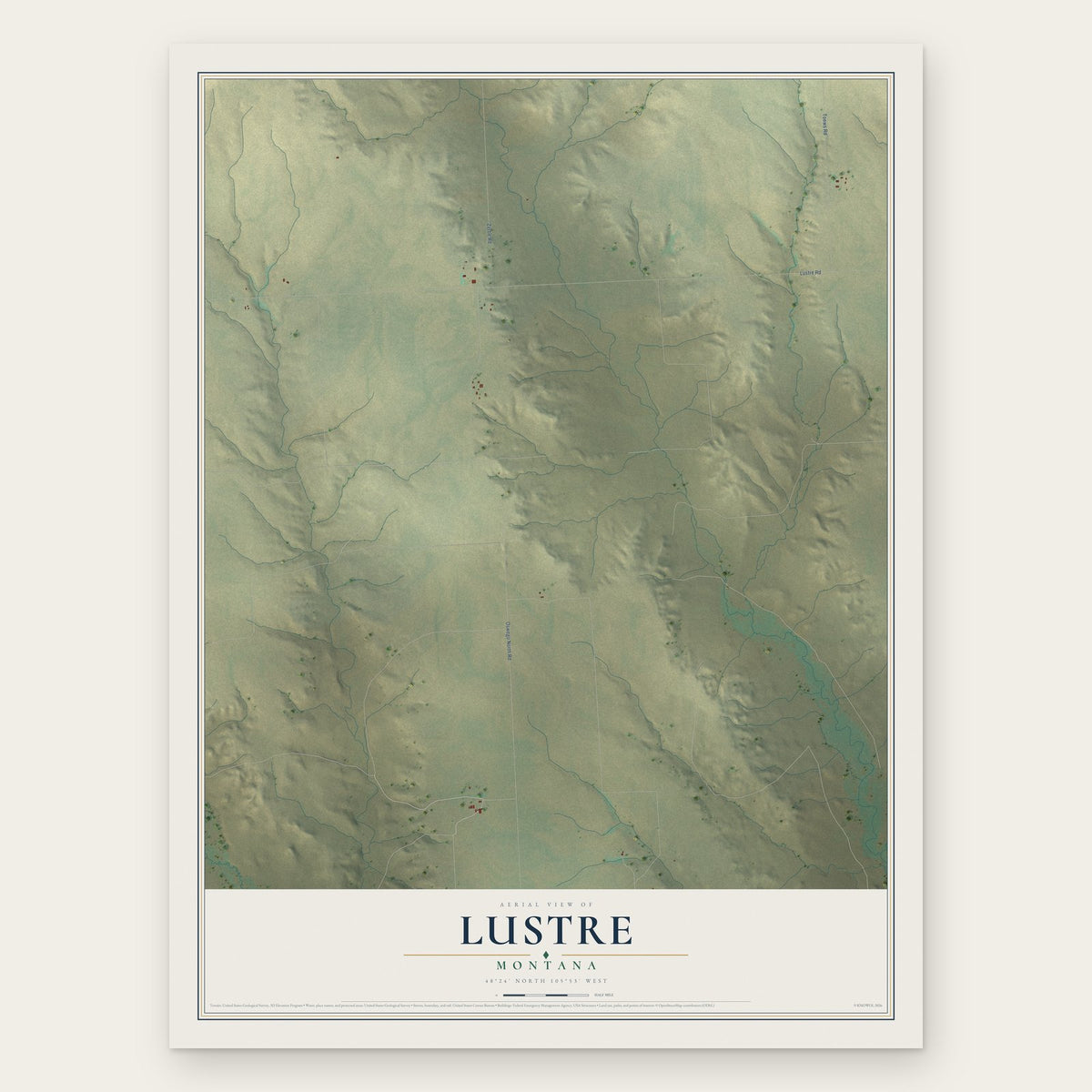 Lustre, Montana map print, the full design