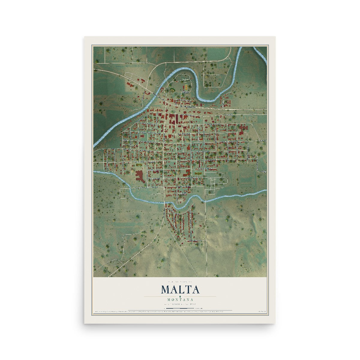 Map of Malta, Montana, 12 x 18 inch unframed archival matte print