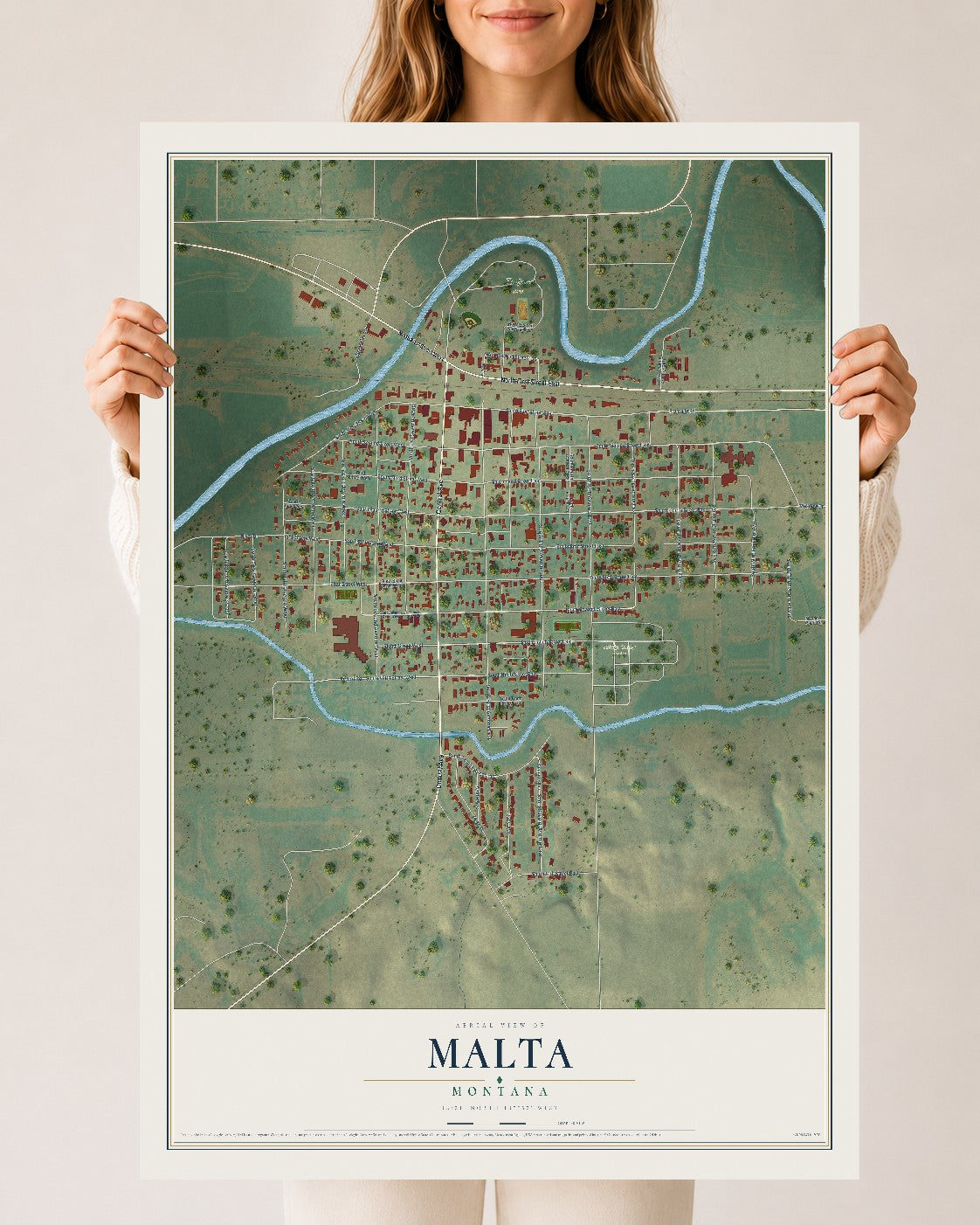 Map of Malta, Montana, 24 x 36 inch unframed archival matte print