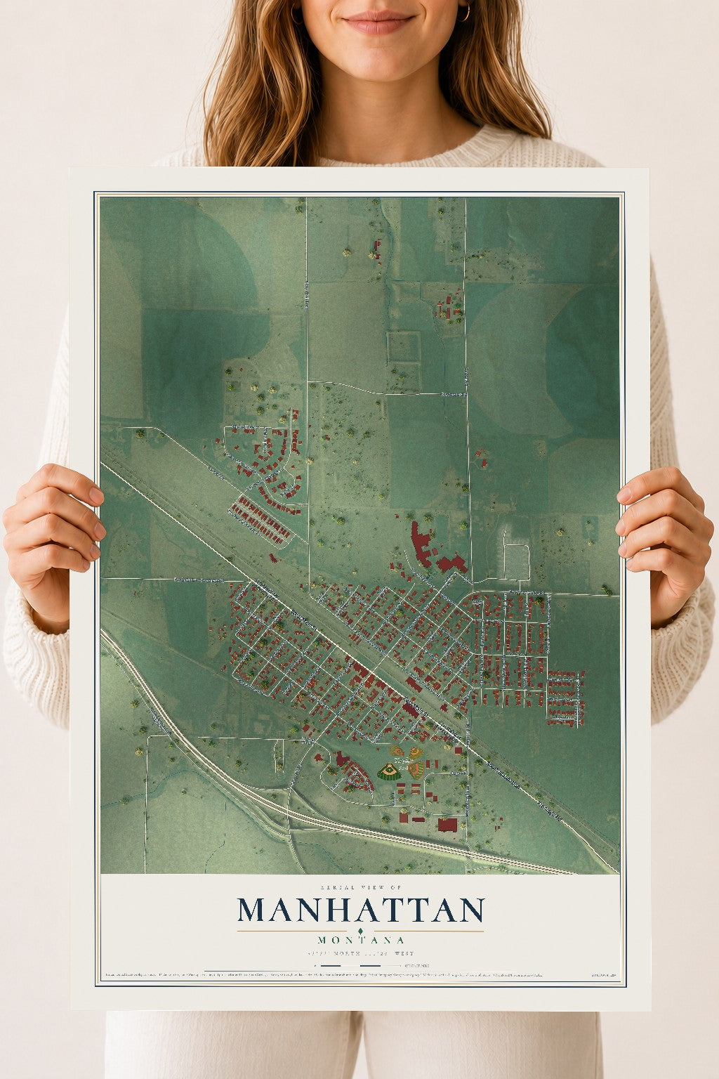 Map of Manhattan, Montana, 18 x 24 inch unframed archival matte print