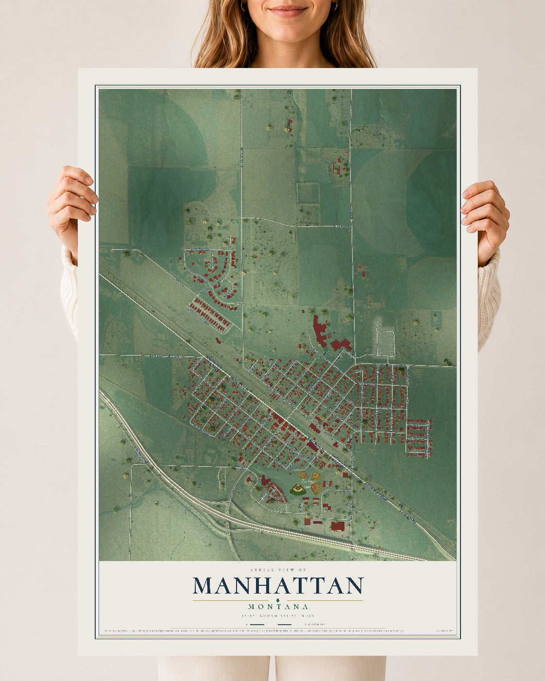 Map of Manhattan, Montana, 24 x 36 inch unframed archival matte print