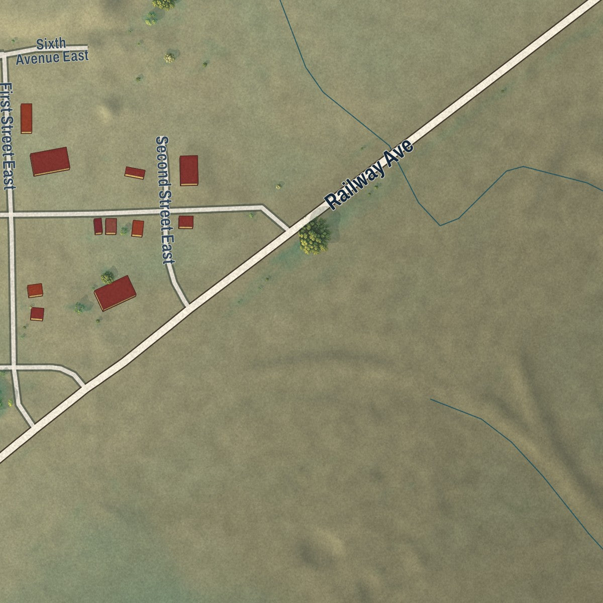Second close-up of the map of Melstone, Montana print showing more streets and buildings