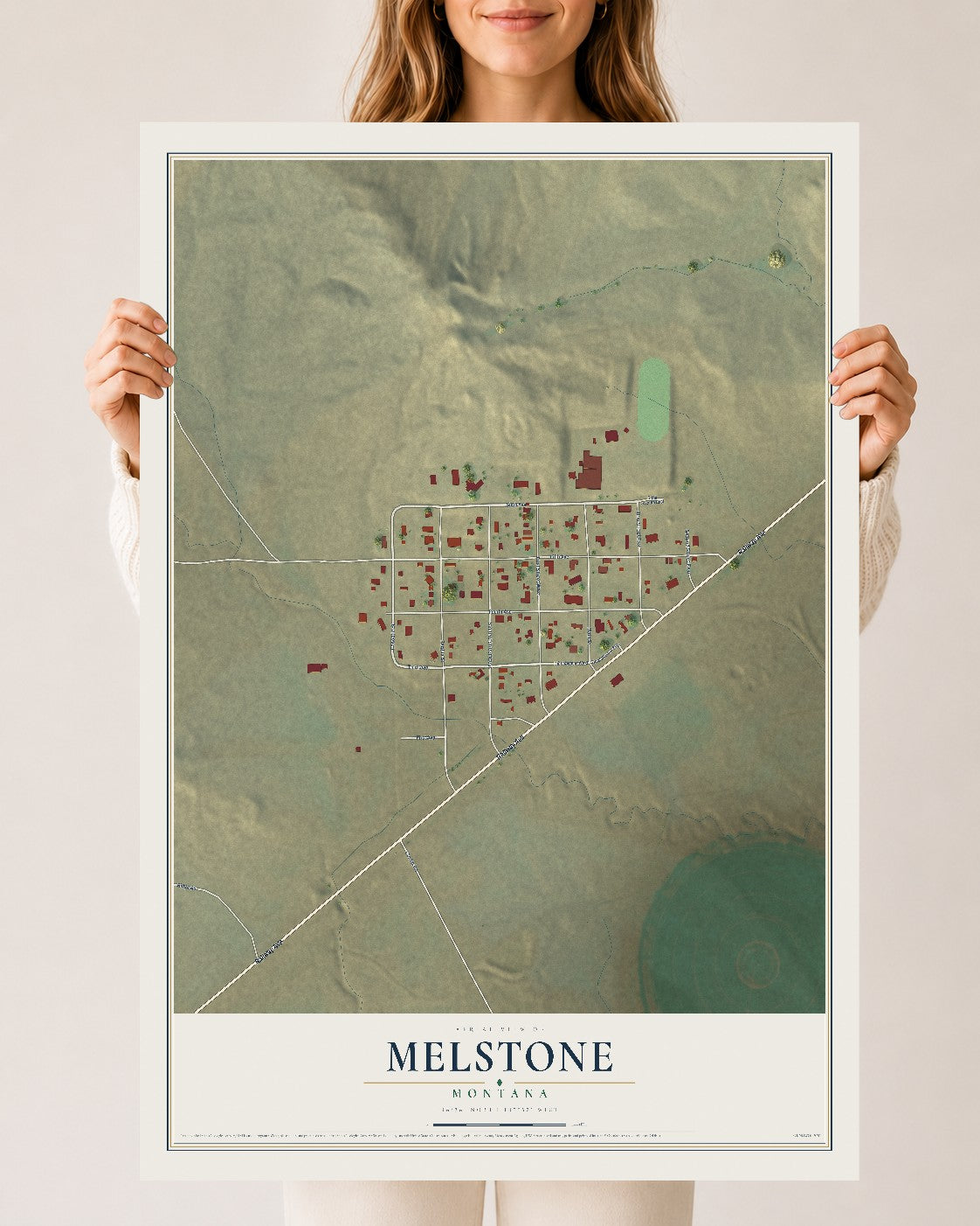 Map of Melstone, Montana, 24 x 36 inch unframed archival matte print