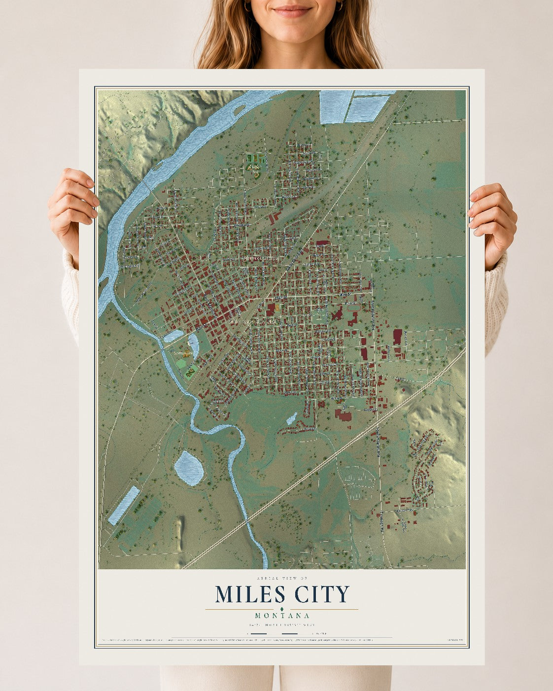 Map of Miles City, Montana, 24 x 36 inch unframed archival matte print