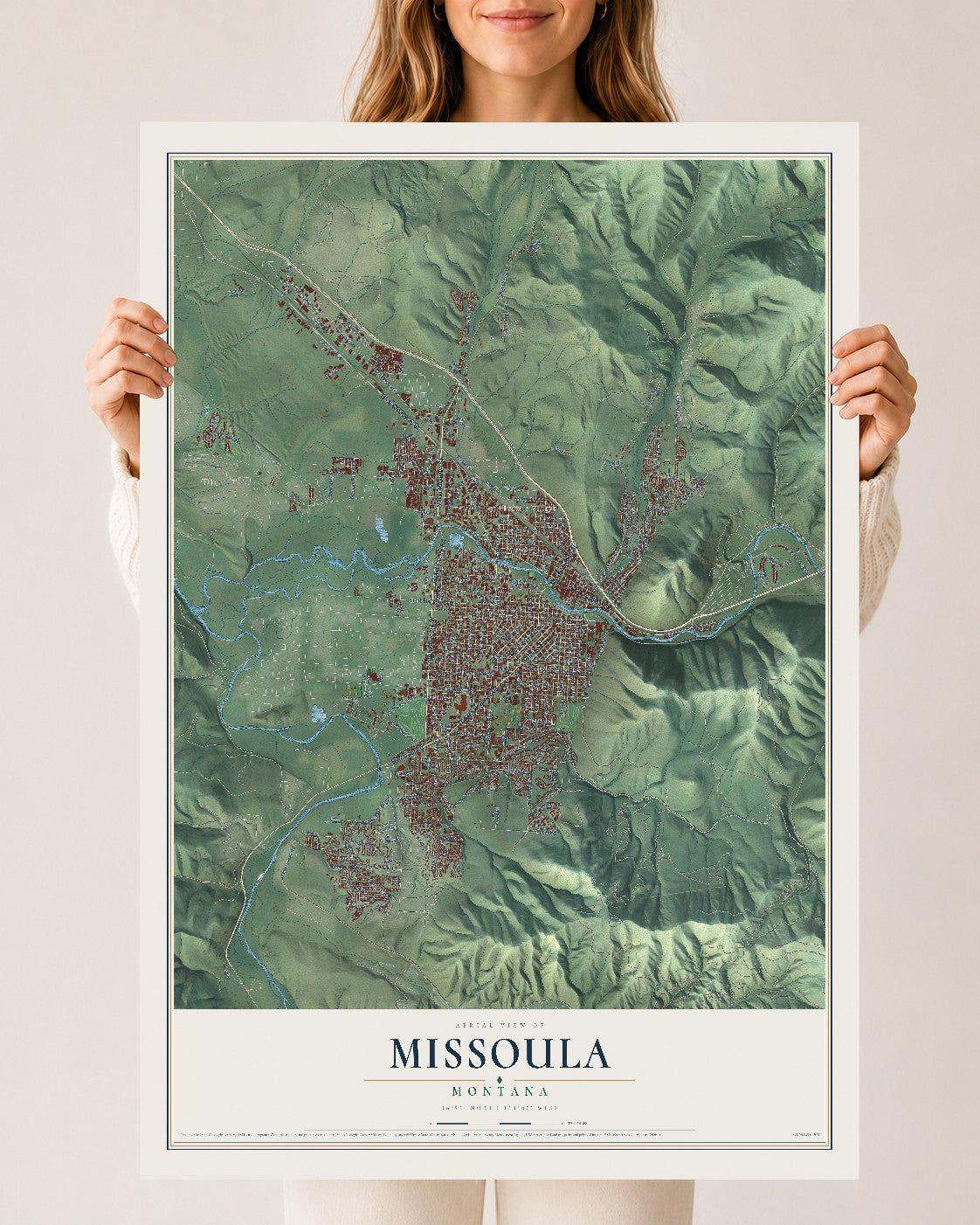 Map of Missoula, Montana, 24 x 36 inch unframed archival matte print