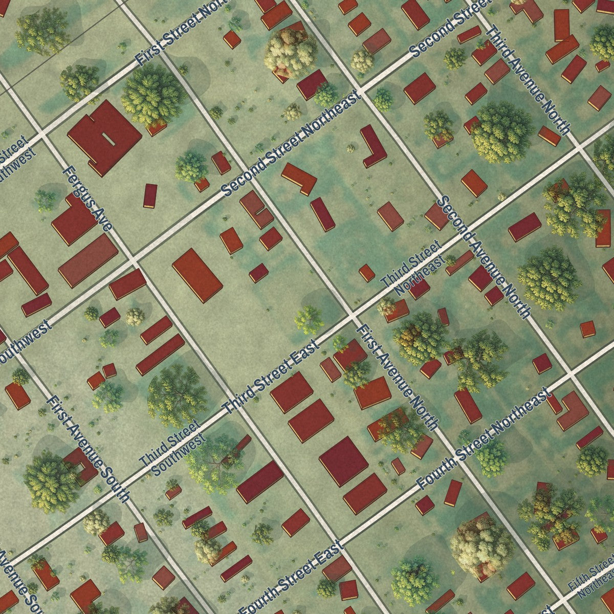 Close-up of the map of Moore, Montana print showing street and building detail