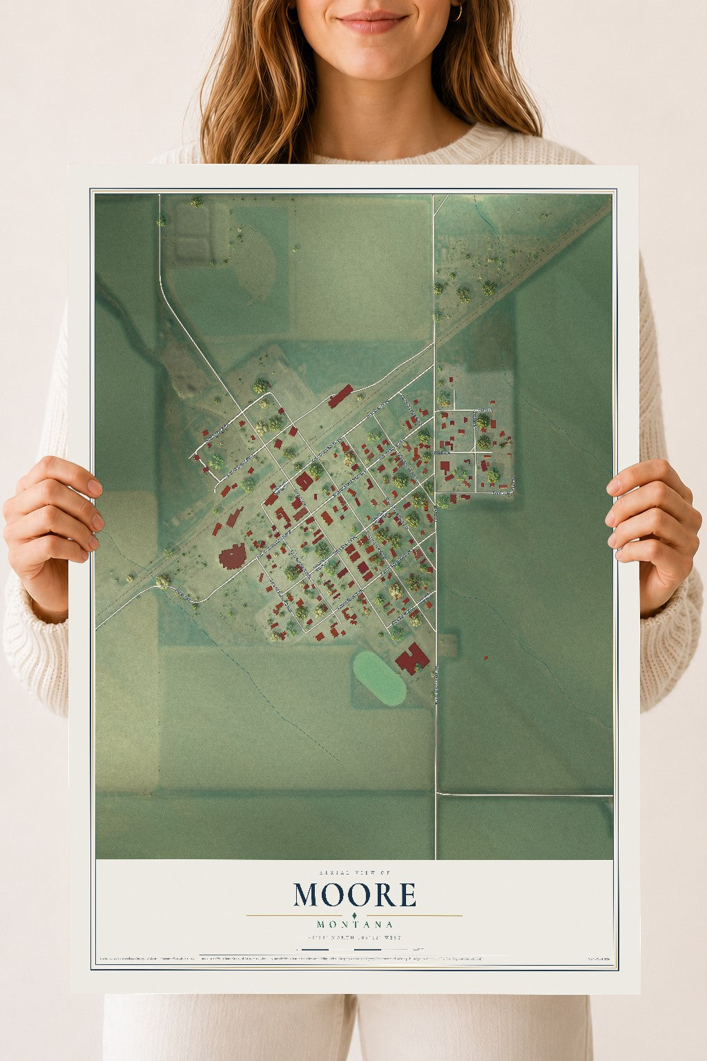 Map of Moore, Montana, 18 x 24 inch unframed archival matte print