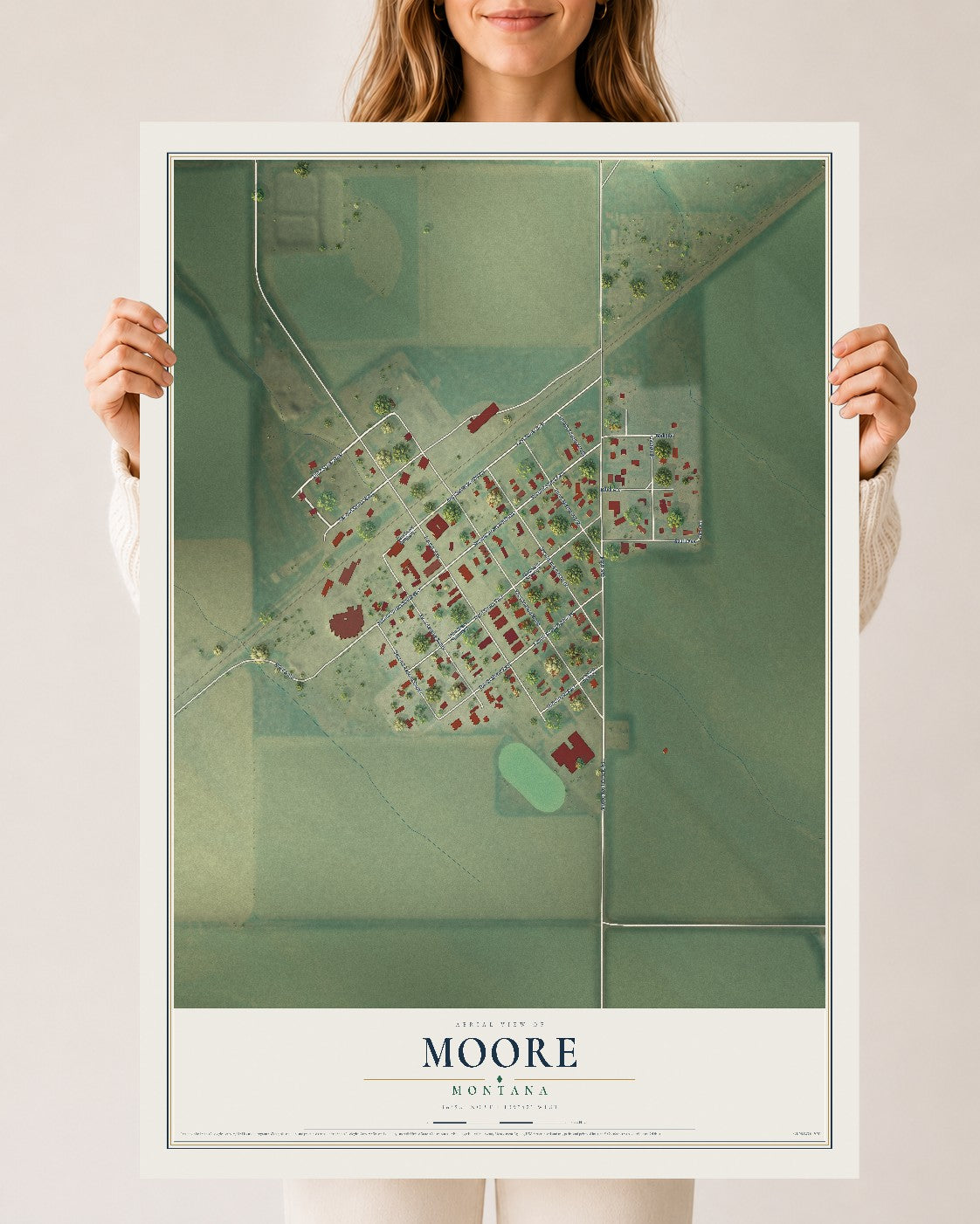 Map of Moore, Montana, 24 x 36 inch unframed archival matte print