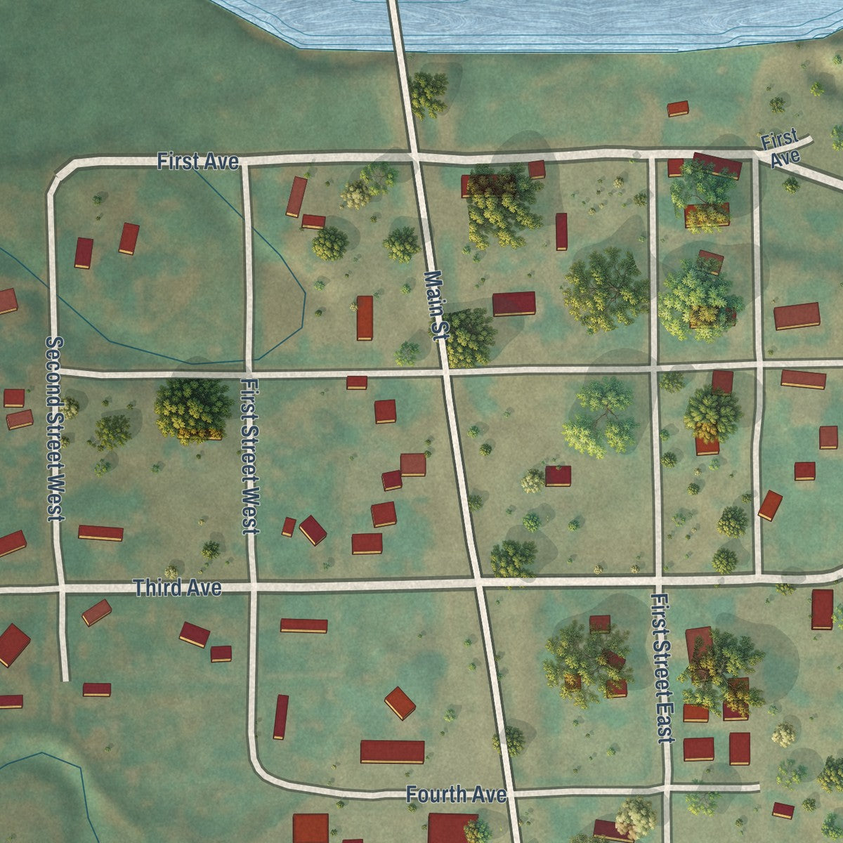 Close-up of the map of Musselshell, Montana print showing street and building detail