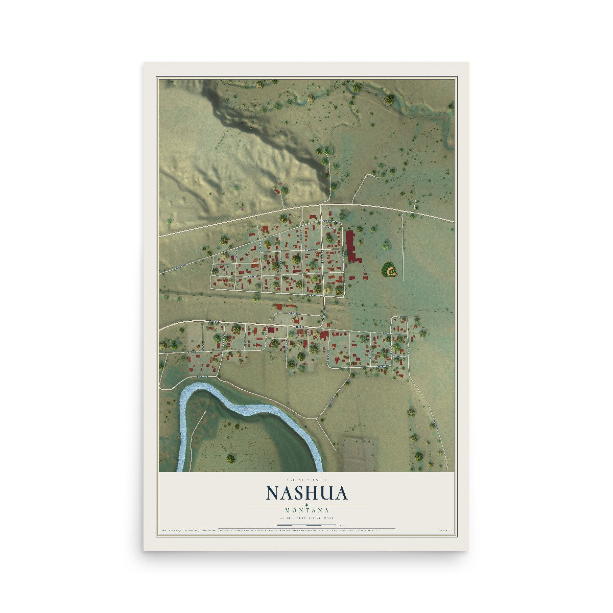 Map of Nashua, Montana, 12 x 18 inch unframed archival matte print