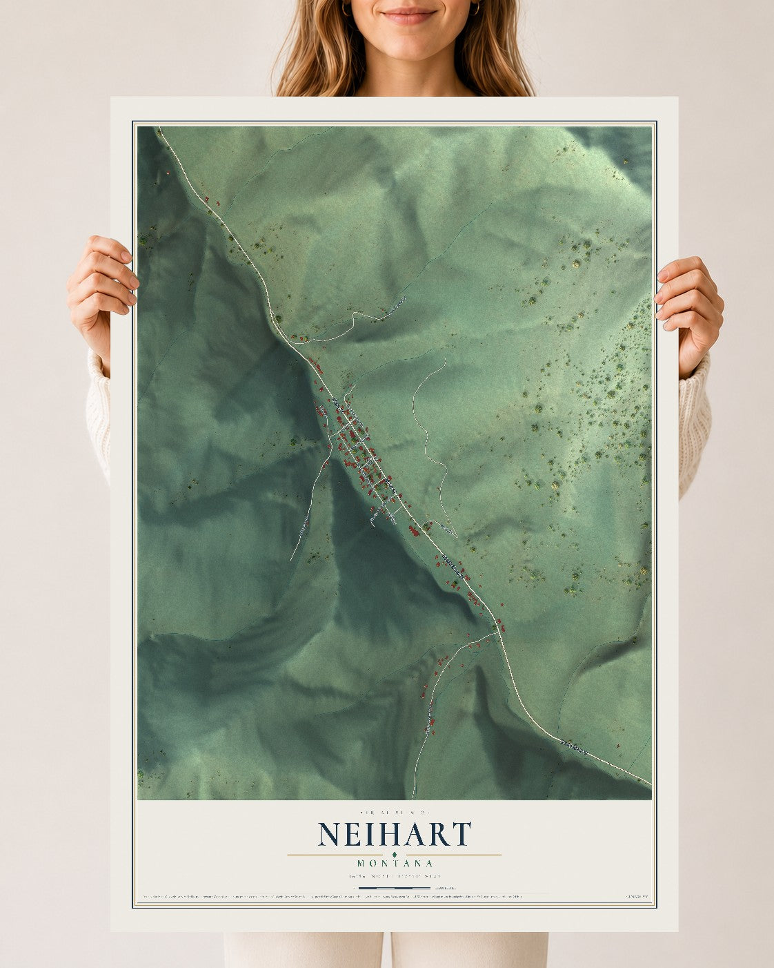 Map of Neihart, Montana, 24 x 36 inch unframed archival matte print