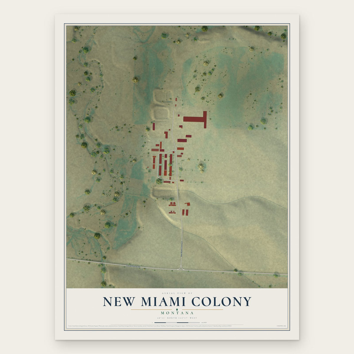 New Miami Colony, Montana map print, the full design