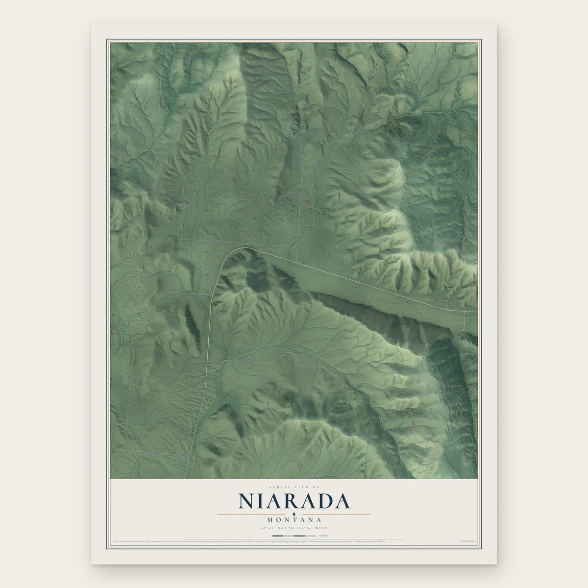 Niarada, Montana map print, the full design