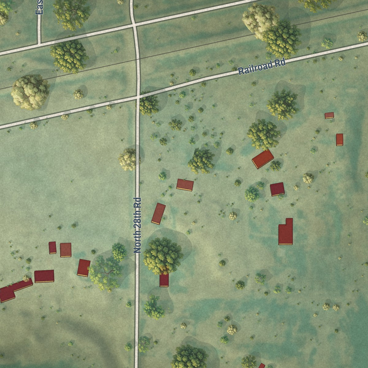 Close-up of the map of Nibbe, Montana print showing street and building detail