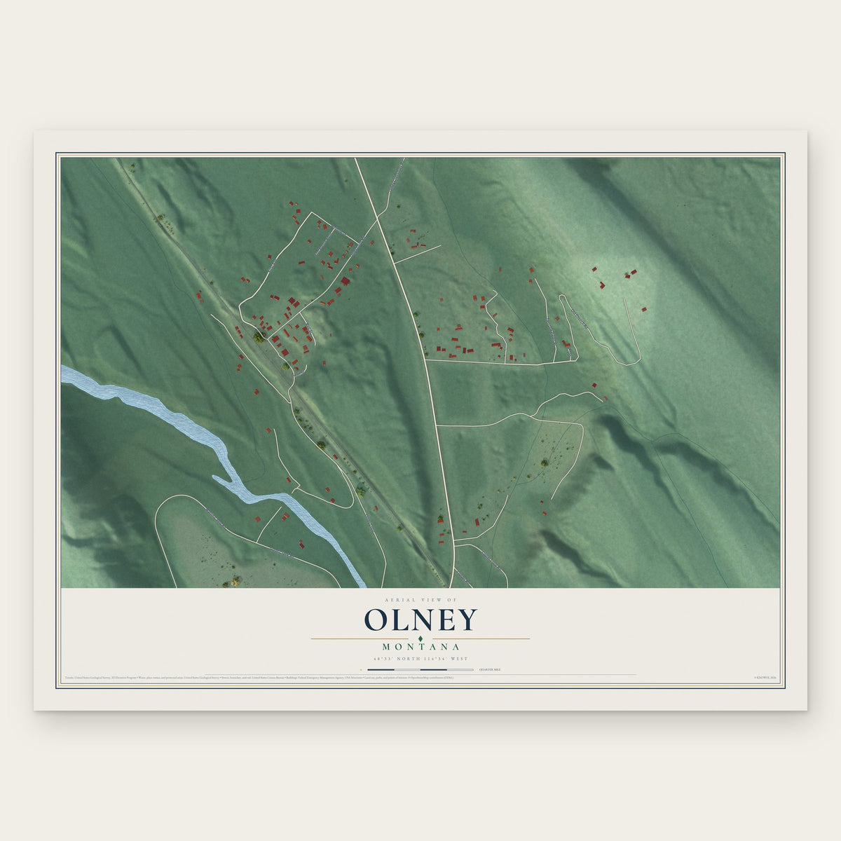 Olney, Montana map print, the full design