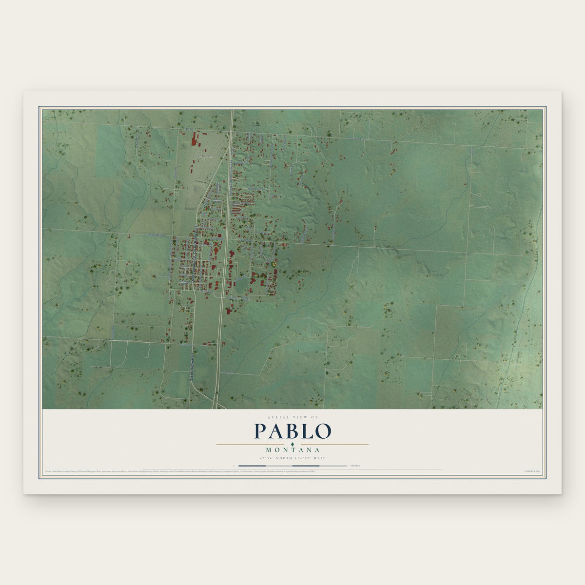Pablo, Montana map print, the full design
