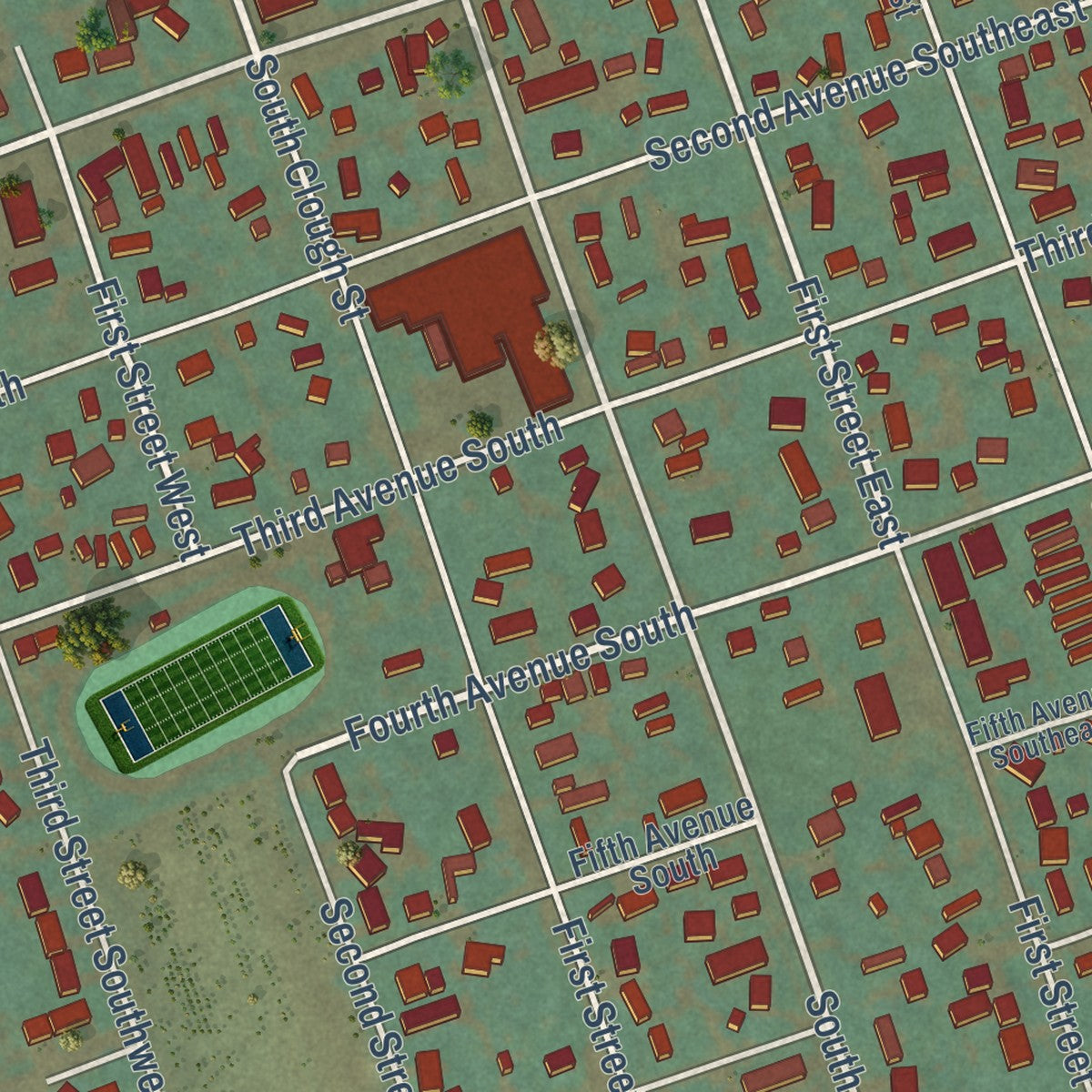 Close-up of the map of Park City, Montana print showing street and building detail