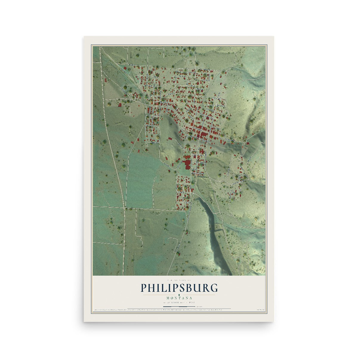 Map of Philipsburg, Montana, 12 x 18 inch unframed archival matte print
