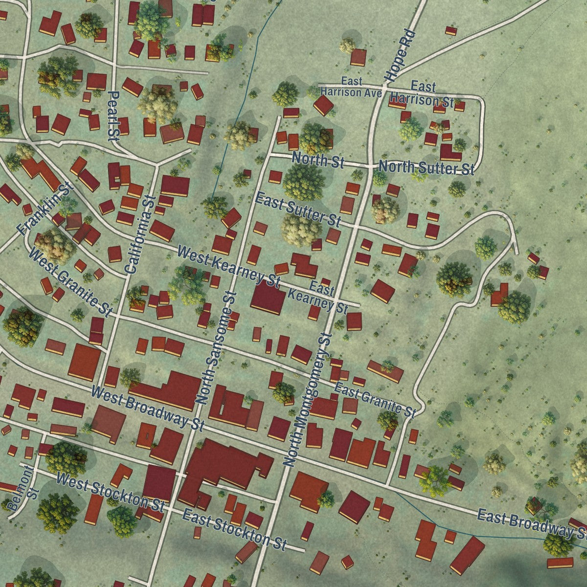 Close-up of the map of Philipsburg, Montana print showing street and building detail