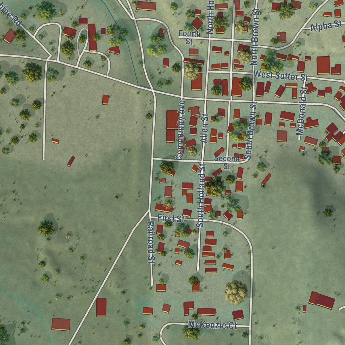 Second close-up of the map of Philipsburg, Montana print showing more streets and buildings