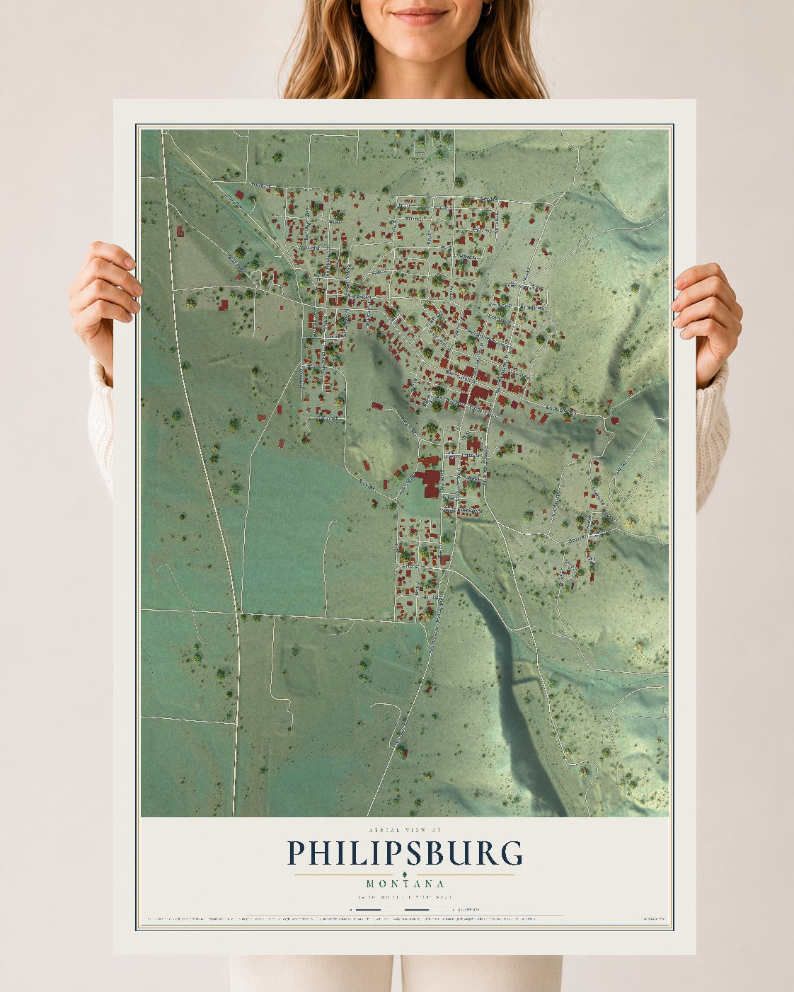 Map of Philipsburg, Montana, 24 x 36 inch unframed archival matte print
