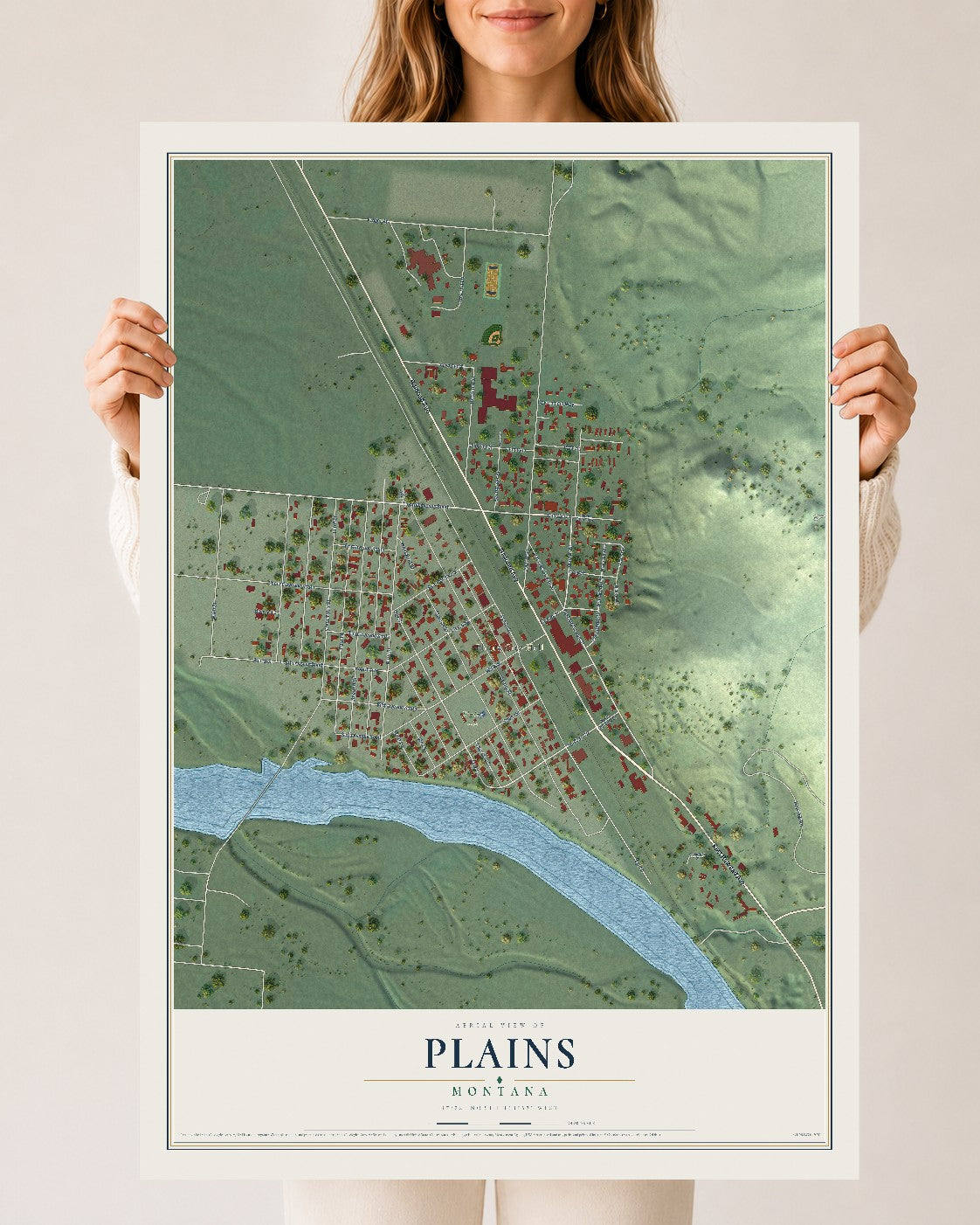 Map of Plains, Montana, 24 x 36 inch unframed archival matte print