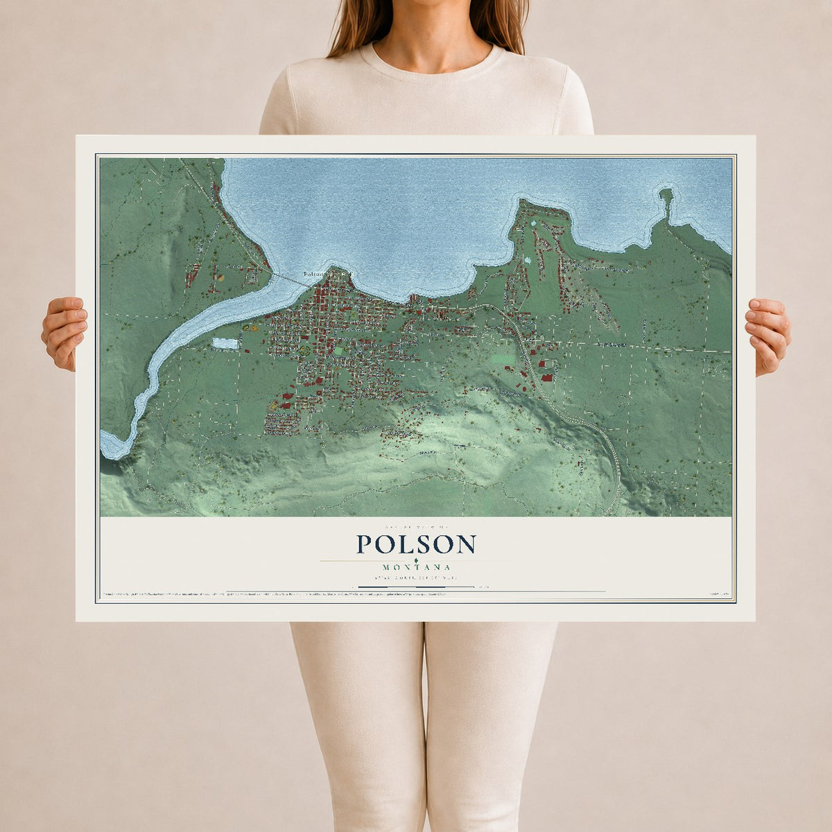 Map of Polson, Montana, 24 x 36 inch unframed archival matte print