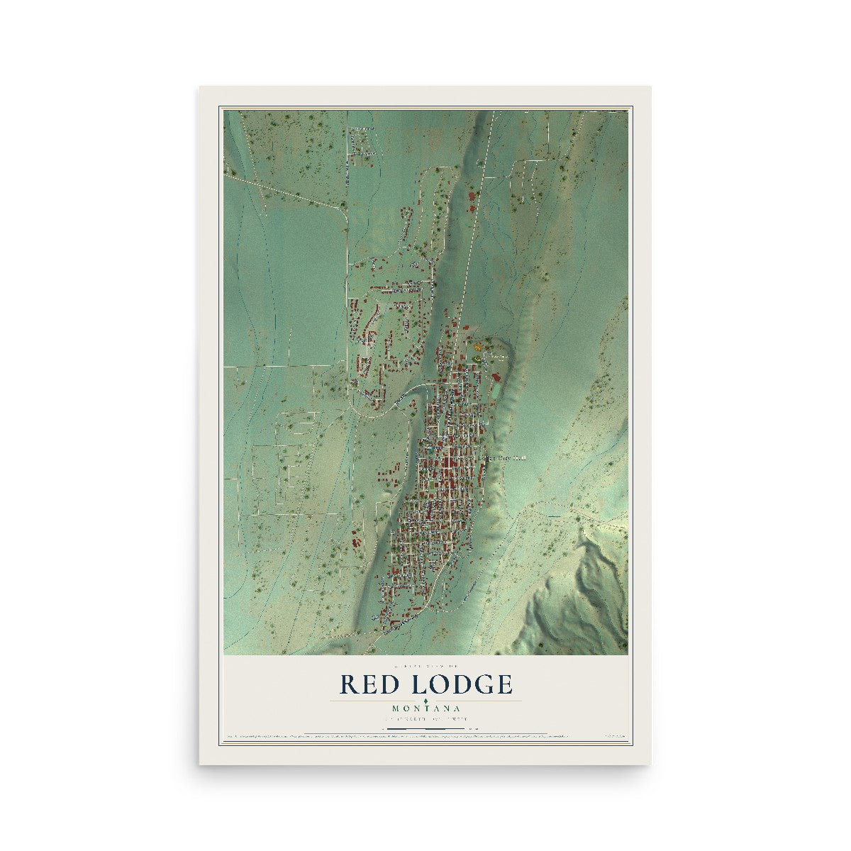 Map of Red Lodge, Montana, 12 x 18 inch unframed archival matte print