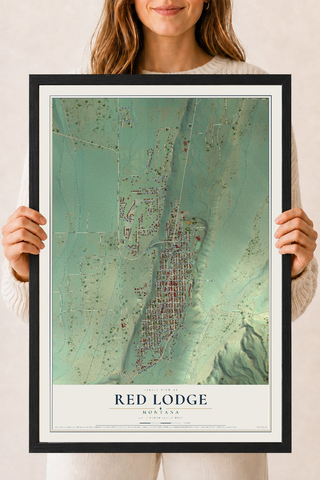 Map of Red Lodge, Montana, 18 x 24 inch print in a black wood frame