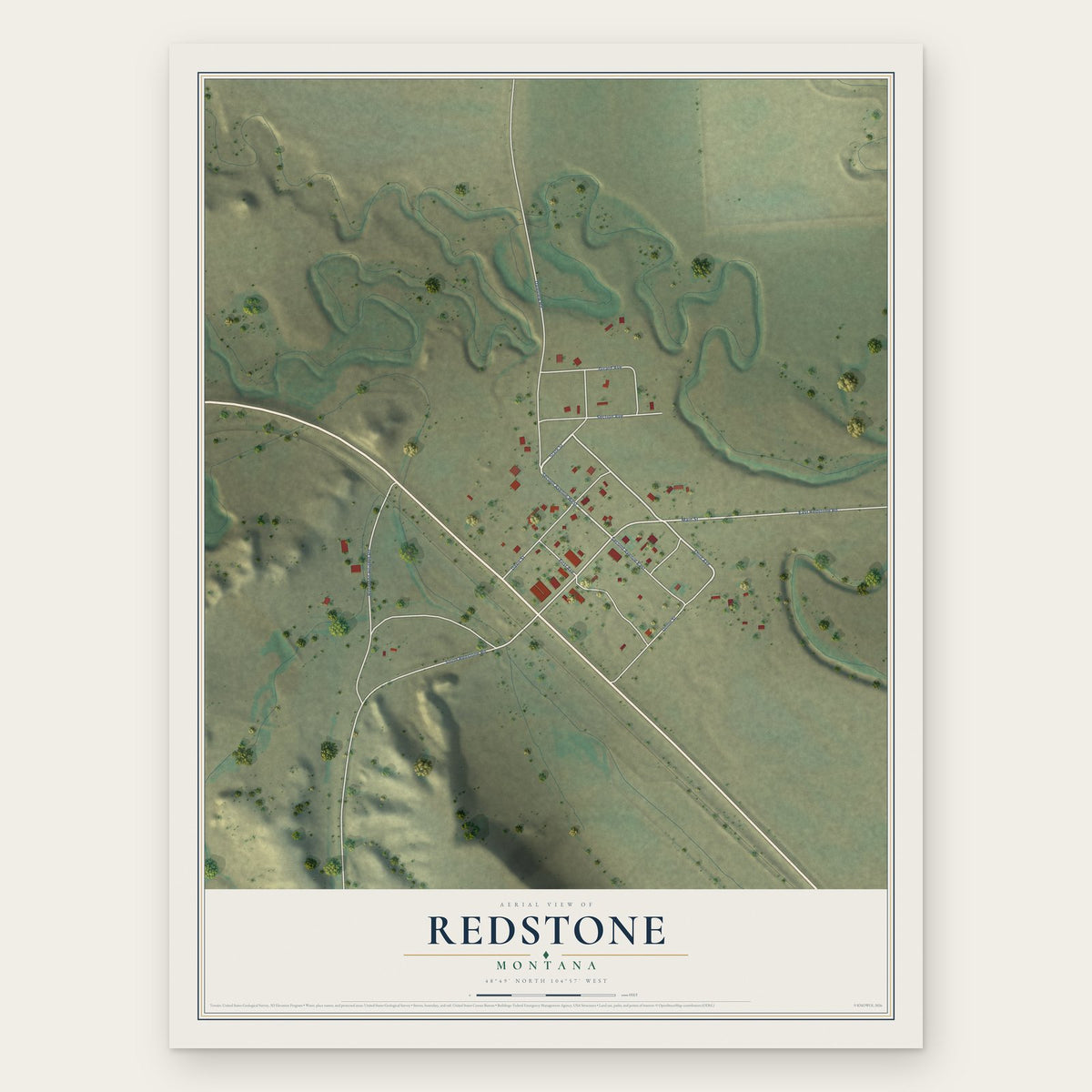 Redstone, Montana map print, the full design