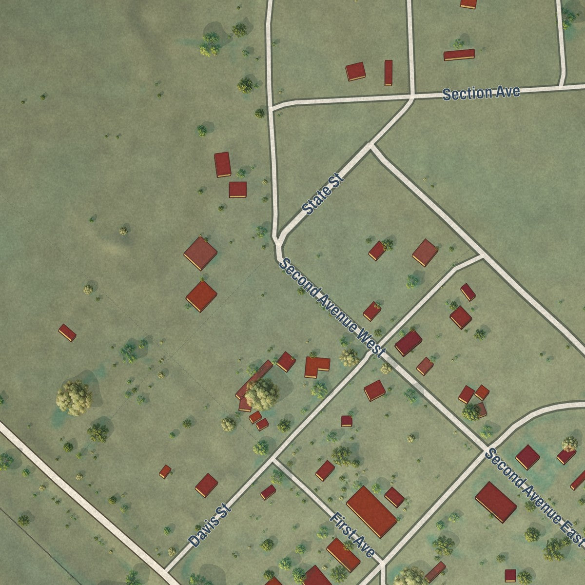 Close-up of the map of Redstone, Montana print showing street and building detail