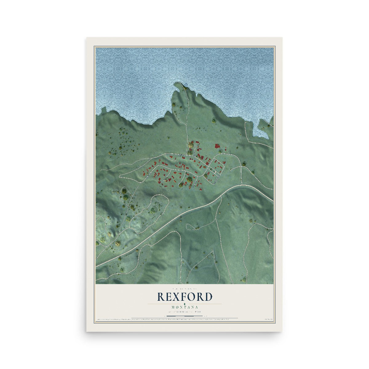 Map of Rexford, Montana, 12 x 18 inch unframed archival matte print