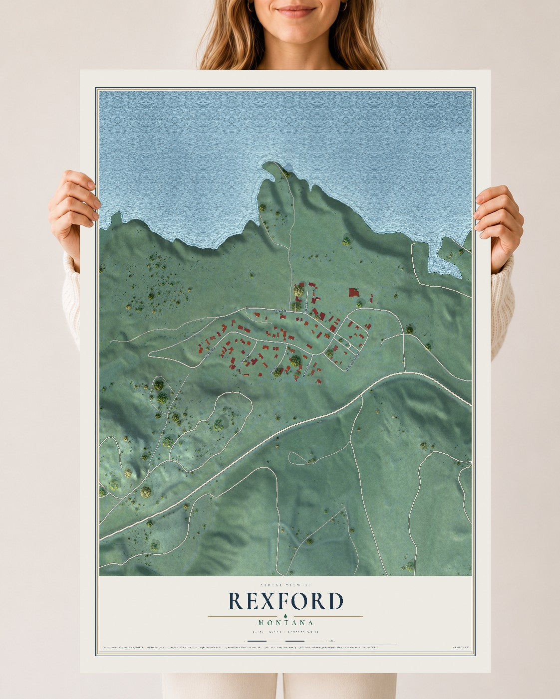 Map of Rexford, Montana, 24 x 36 inch unframed archival matte print