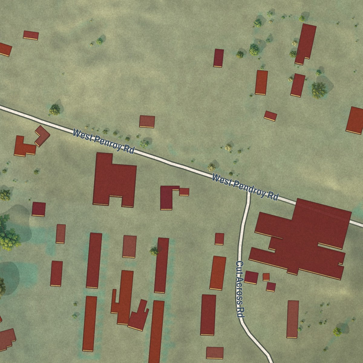 Close-up of the map of Rockport Colony, Montana print showing street and building detail